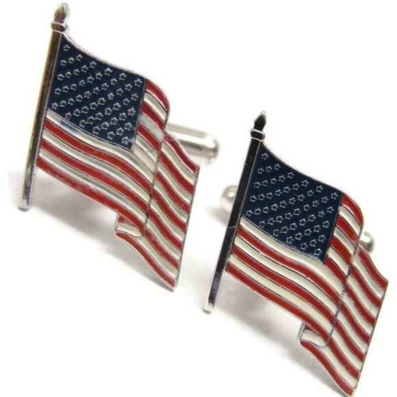 American Flag Cufflinks Shirt Formal Wedding Accessories Tux Vintage IOB - Picture 9 of 16